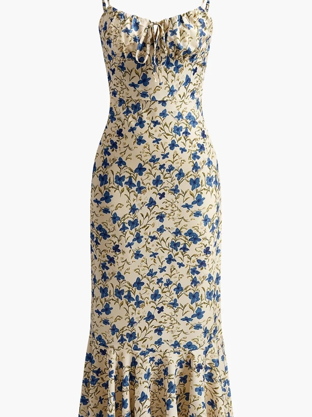 Commense Cream Maxi Dress with Blue Floral Print